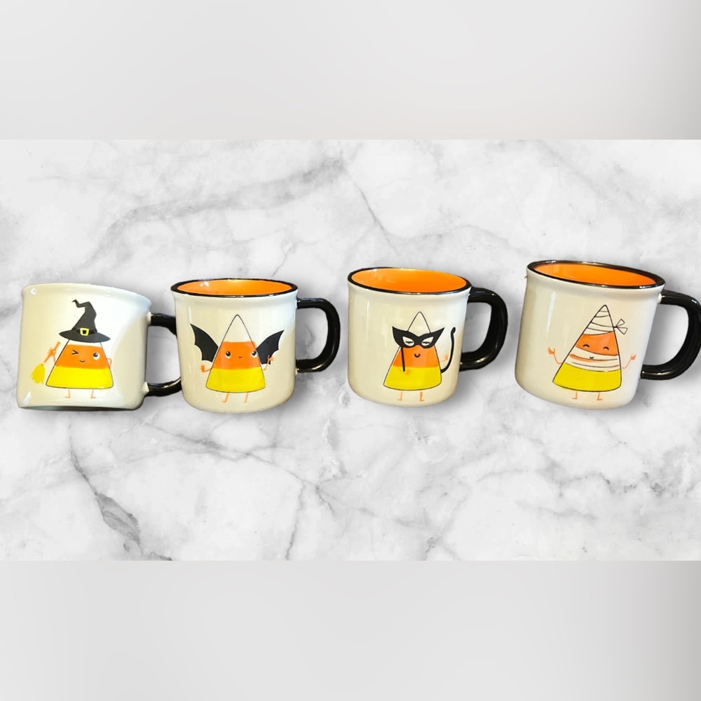 Lang Design Ceramic Halloween Candy Corn Espresso Set of 4 Mugs